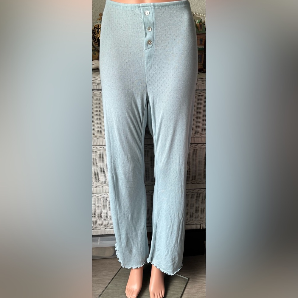 Natura Cosy Moments Pajama Lounge Pants Lightweight Eyelet Cotton Blue Size XL